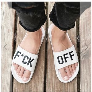 Unisex summer white f*ck off slides